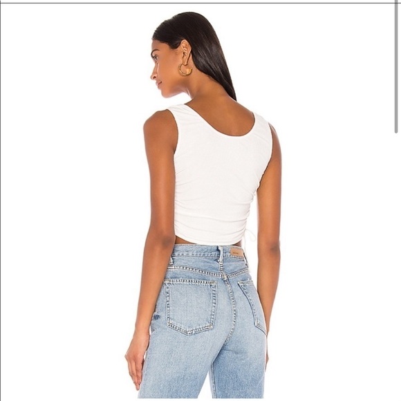 REVOLVE Superdown “Gwen” White Ribbed Crop Tank Top Side Ruching - Picture 4 of 13